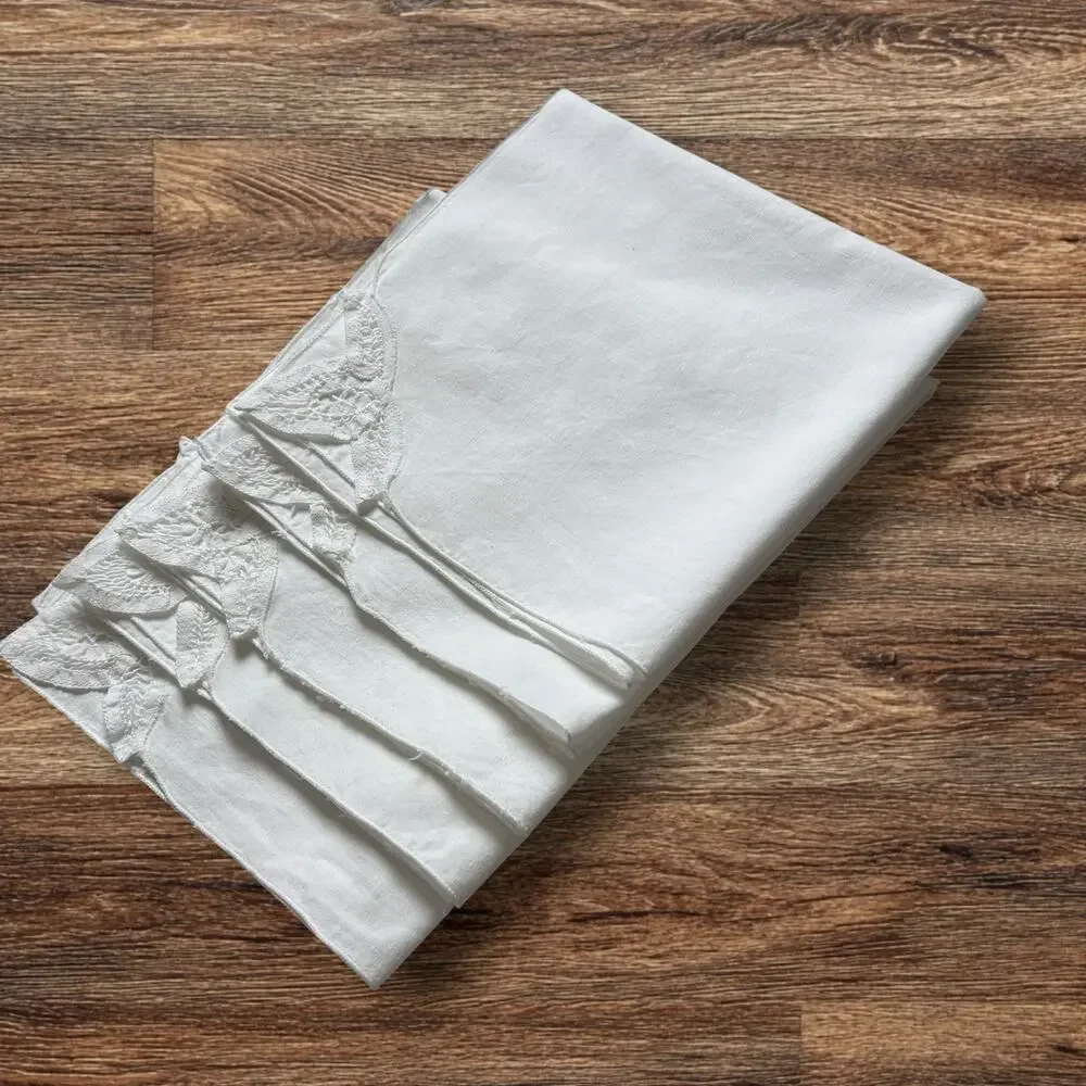 White Cotton Napkins Set 5 Cutwork Embroidered Lace 16